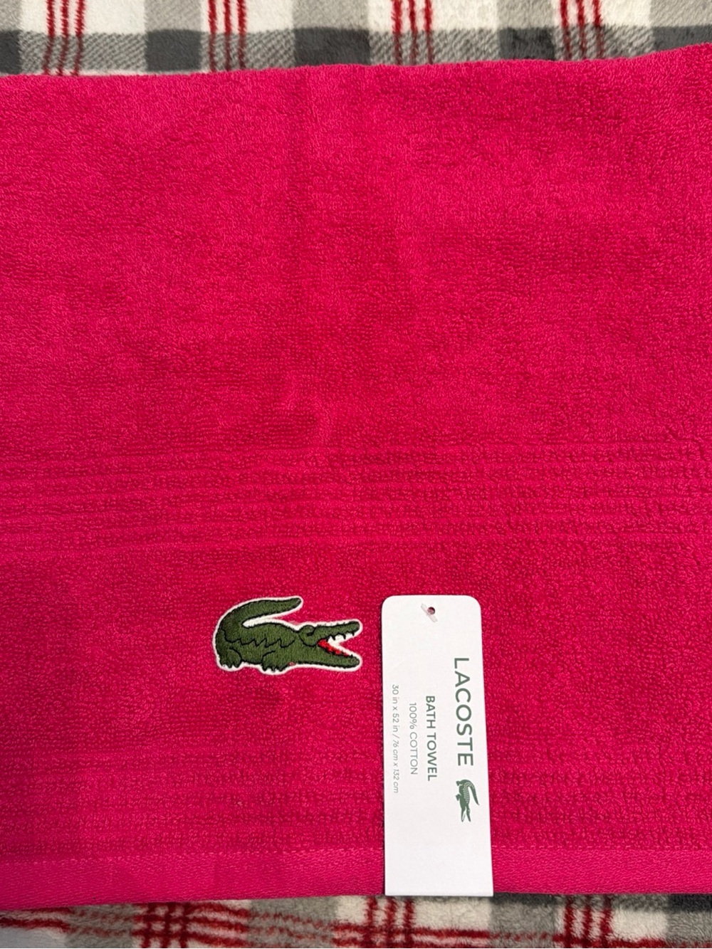 Lacoste Pink Bath Towel with Crocodile Patch